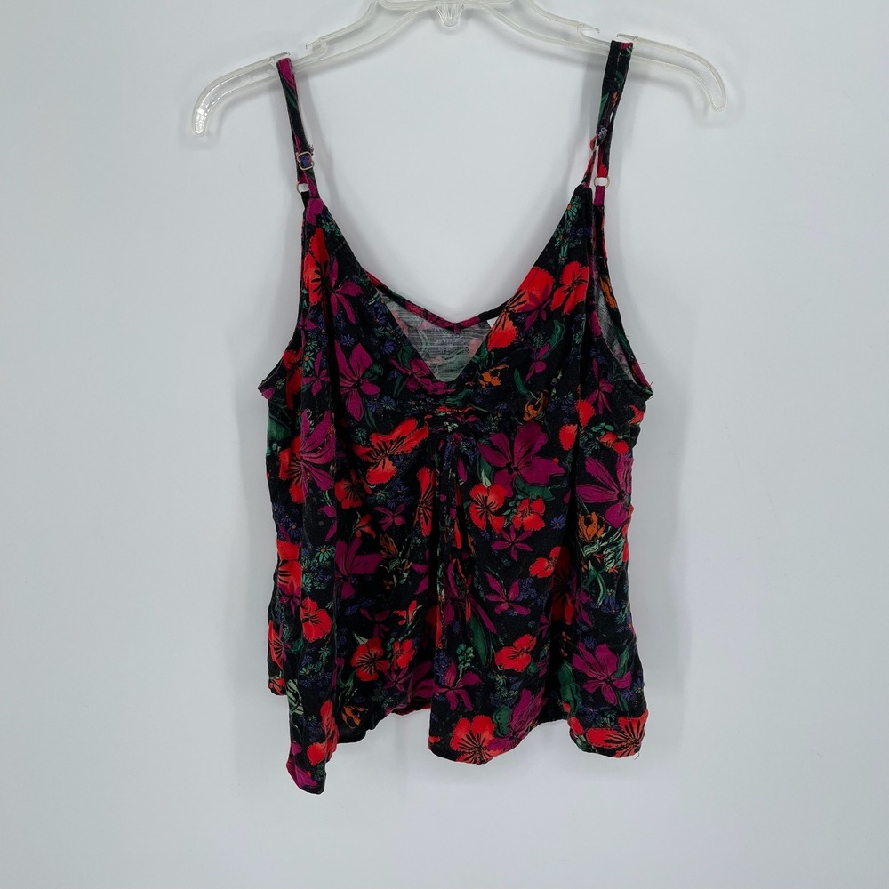 Ava & Viv Women's Black Floral Rayon Cinched V-Neck Cami Tank Top Size 2X